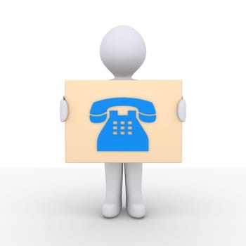 Person is holding a sign with a telephone symbol on it