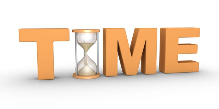 TIME word with an hourglass included in the letters