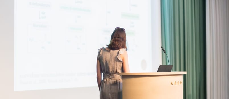 Business woman making business presentation. Female speaker giving a talk at  business conference . Business and Entrepreneurship concept.