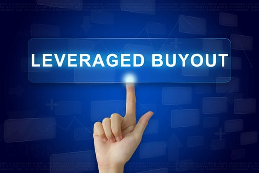 hand press on leveraged buyout button on virtual screen