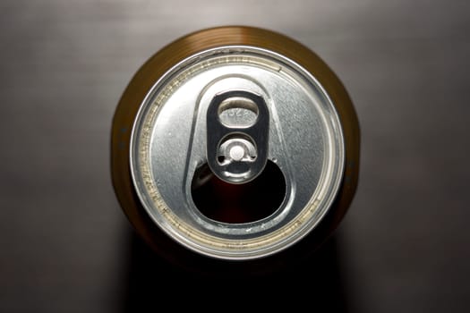 Opened beer Can from above.