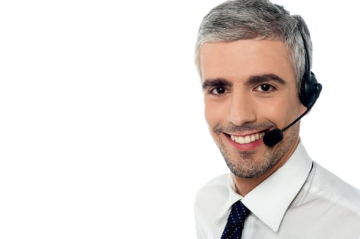 Young executive attending customer's query