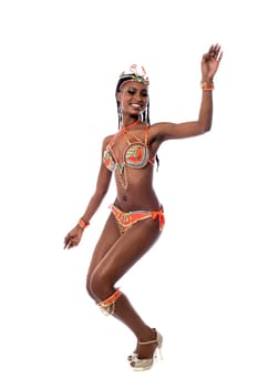 Female samba dancer isolated on white background