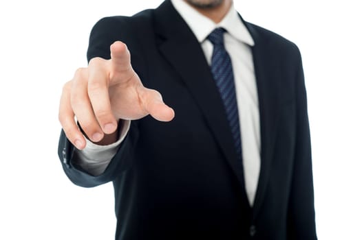 Corporate person touching virtual screen