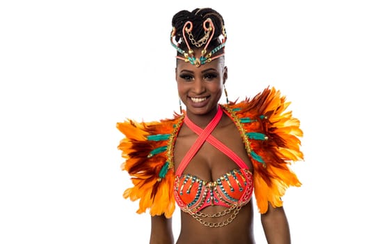 Smiling samba dancer isolated on white