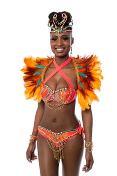Pretty young female samba dancer on white