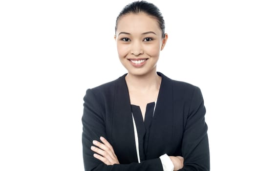 Attractive woman in corporate uniform