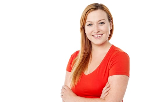 Smart lady with folded arms over white