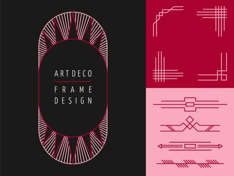 Set of art deco geometry frame designs and mono line lettering elements. Ideal for making your own greeting cards or invitations. EPS10 vector.