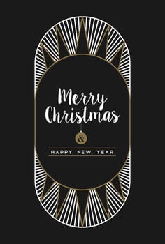 Merry christmas happy new year art deco style frame design. Ideal for xmas greeting card or holiday party invitation. EPS10 vector.