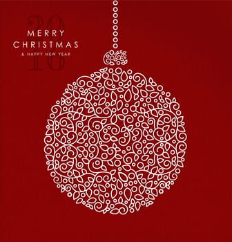 Merry christmas and happy new year art deco bauble decoration made in outline monogram style with simple xmas ornaments. Ideal for holiday card, poster, or party invitation. EPS10 vector.