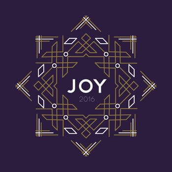 Happy new year 2016 greeting card frame for the holiday in art deco abstract line style with joy quote. EPS10 vector.