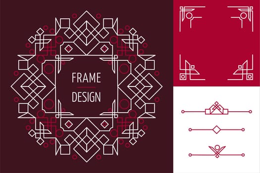 Set of art deco mono line frame designs and lettering geometry elements. Ideal for making own greeting card. EPS10 vector.   .