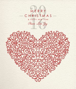Merry christmas happy new year 2016 heart shape in ornament outline style, holiday love design. Ideal for xmas greeting card. EPS10 vector.   .