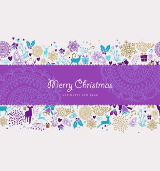 Merry christmas happy new year label with vintage deer and holiday elements. Ideal for xmas greeting card or party invitation. EPS10 vector.   .