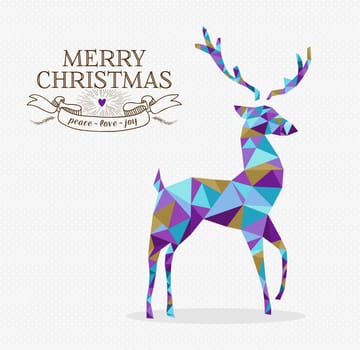 Merry christmas reindeer shape in triangle origami hipster style with text label. Ideal for xmas greeting card or holiday party invitation. EPS10 vector.