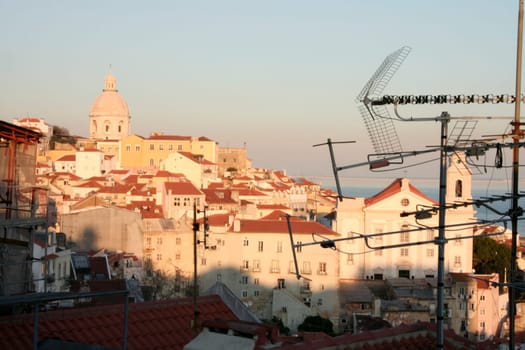 Alfama district from the miradouro viewpoint in the central Lisbon at dusk, Portugal