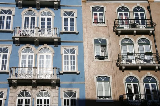 Colorful building of famous down town district in Lisbon, Portugal