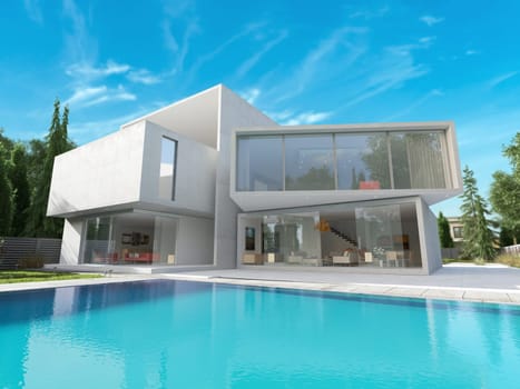 External view of a contemporary house with pool