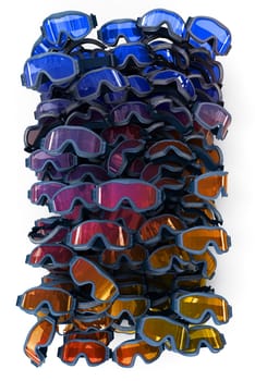 3D rendering of a pile of skiing goggles