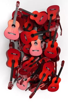 3D rendering of a heap of guitars