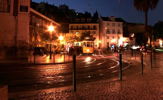Lisbon trams at night