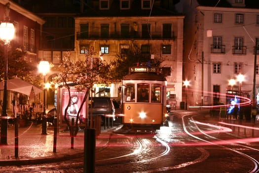 Lisbon trams at night