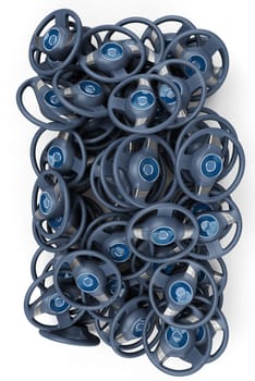 3D rendering of a pile of steering wheels