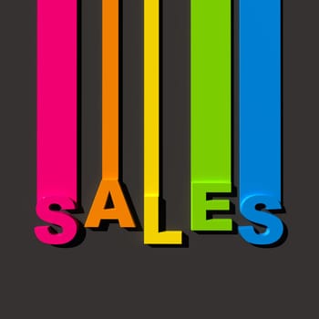 Multicolored sign on black background with the word sales