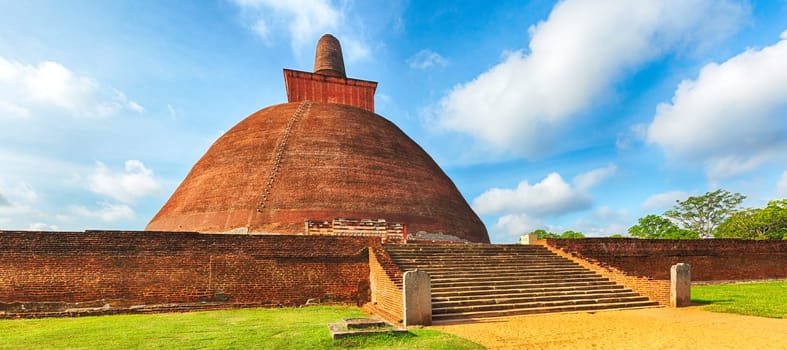 Jetavanaramaya dagoba in the ruins of Jetavana in the sacred world heritage city of Anuradhapura, Sri Lanka. Panorama