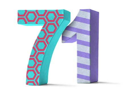 Colorful number made of cardboard - number 71