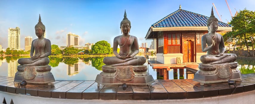 Seema Malaka temple on Beira Lake. Colombo, Sri Lanka. Panorama