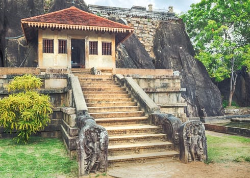 Isurumuniya Viharaya in the sacred world heritage city of Anuradhapura, Sri Lanka. Panorama