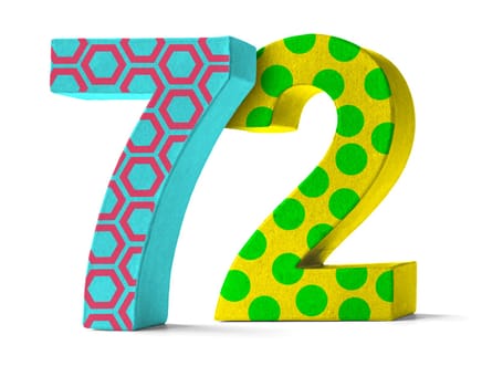 Colorful number made of cardboard - number 72