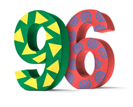 Colorful number made of cardboard - number 96