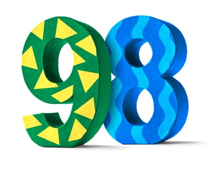 Colorful number made of cardboard - number 98