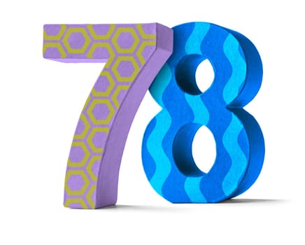 Colorful number made of cardboard - number 78