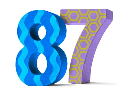 Colorful number made of cardboard - number 87