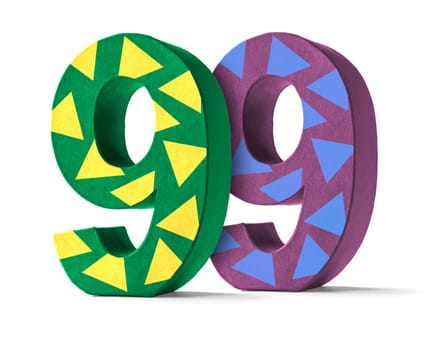 Colorful number made of cardboard - number 99