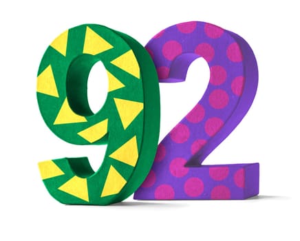 Colorful number made of cardboard - number 92