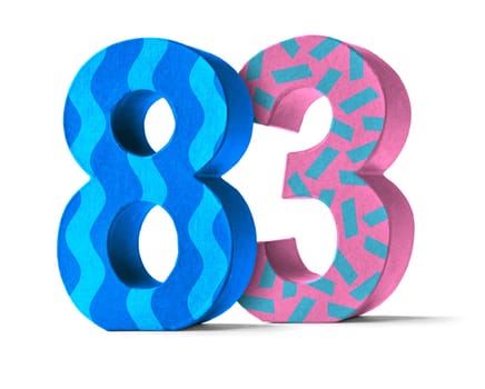 Colorful number made of cardboard - number 83
