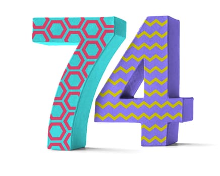Colorful number made of cardboard - number 74