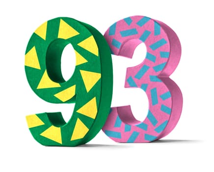 Colorful number made of cardboard - number 93