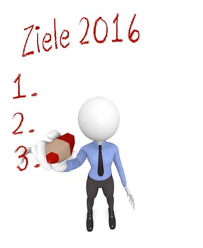 3d business character writing with a red pen German goals 2016