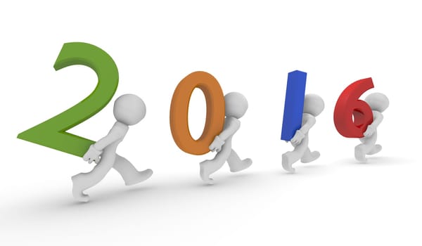 Concept of team 2016 with four 3d character on a white background
