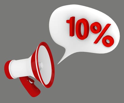 Megaphone and speech bubble with the words 10 percent off
