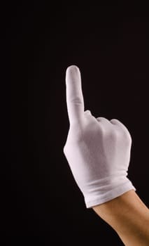 Male hand with white gloves counting