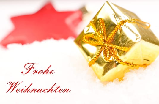 Christmas presents in snow with space for text or image