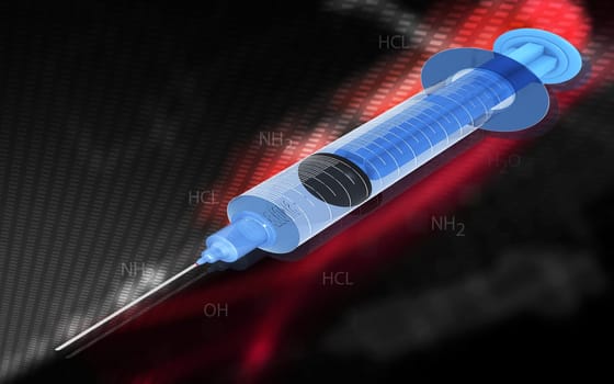 Digital illustration of syringe in colour background
