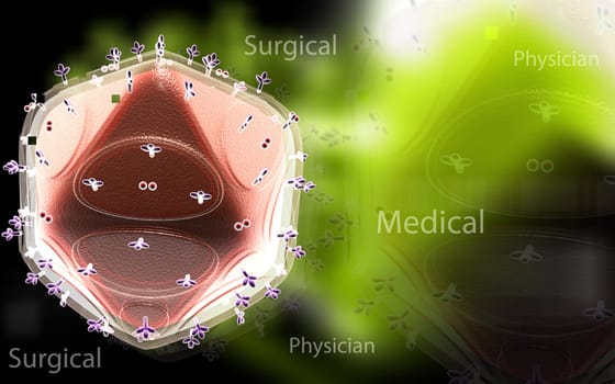 Digital illustration of HIV in colour background